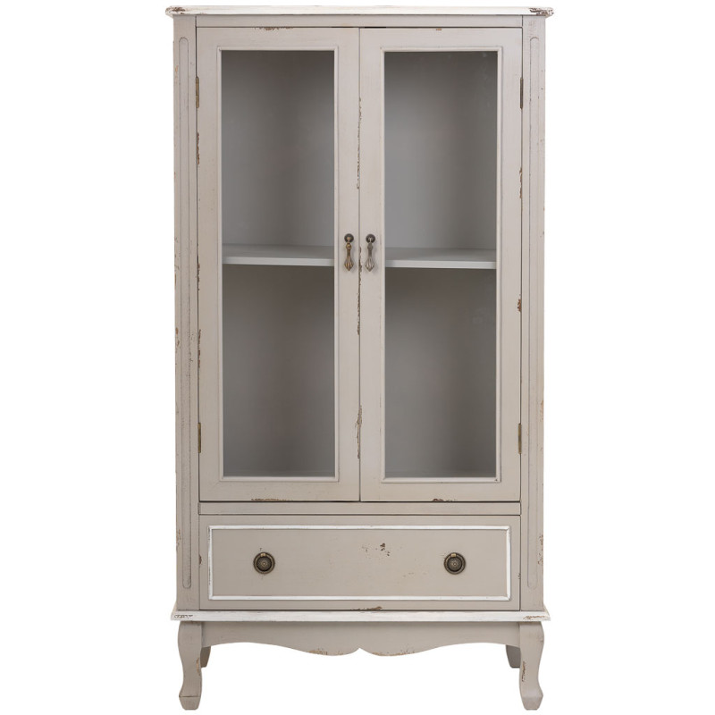 Vitrine 2 portes vitrées gris perle patiné 148 cm Linie  - 2