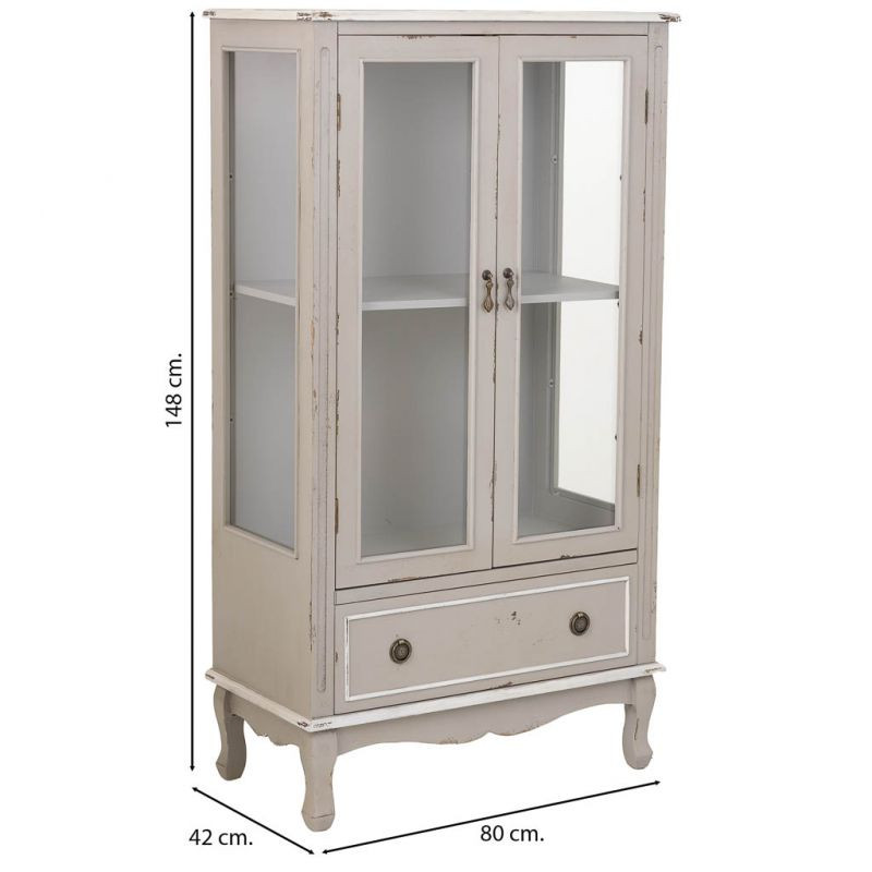 Vitrine 2 portes vitrées gris perle patiné 148 cm Linie  - 8