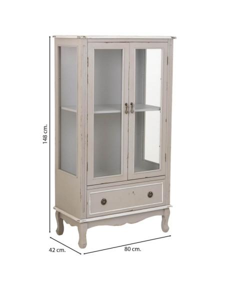 Vitrine 2 portes vitrées gris perle patiné 148 cm Linie  - 8