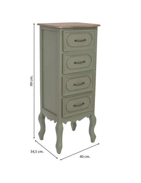 Chiffonnier étroit 4 tiroirs vert sauge 99 cm Lesoa  - 9