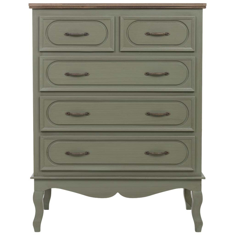 Commode 5 tiroirs vert sauge 80x40x105 cm Lesoa  - 2