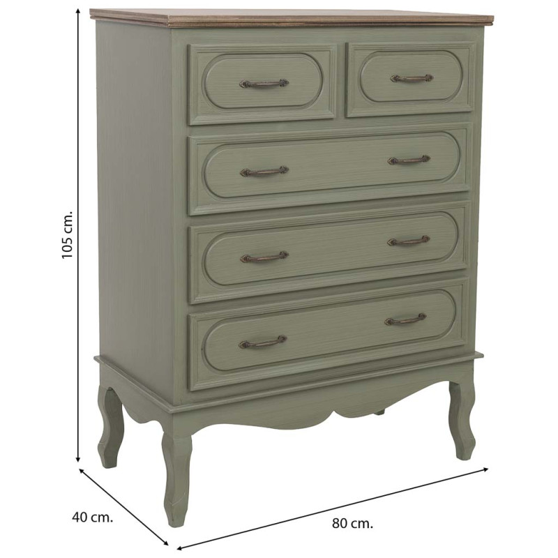 Commode 5 tiroirs vert sauge 80x40x105 cm Lesoa  - 9