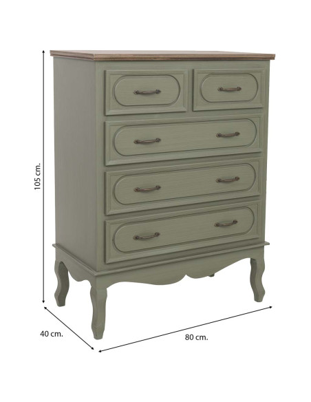 Commode 5 tiroirs vert sauge 80x40x105 cm Lesoa  - 9