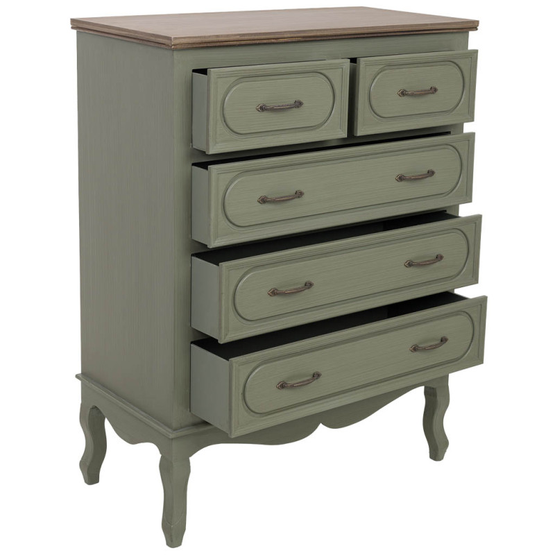 Commode 5 tiroirs vert sauge 80x40x105 cm Lesoa  - 3