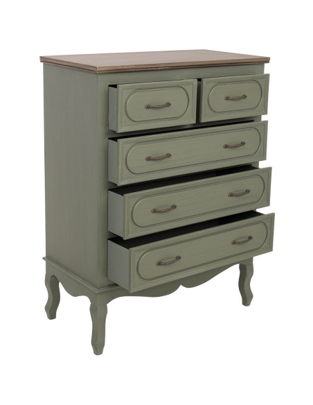 Commode 5 tiroirs vert sauge 80x40x105 cm Lesoa  - 3