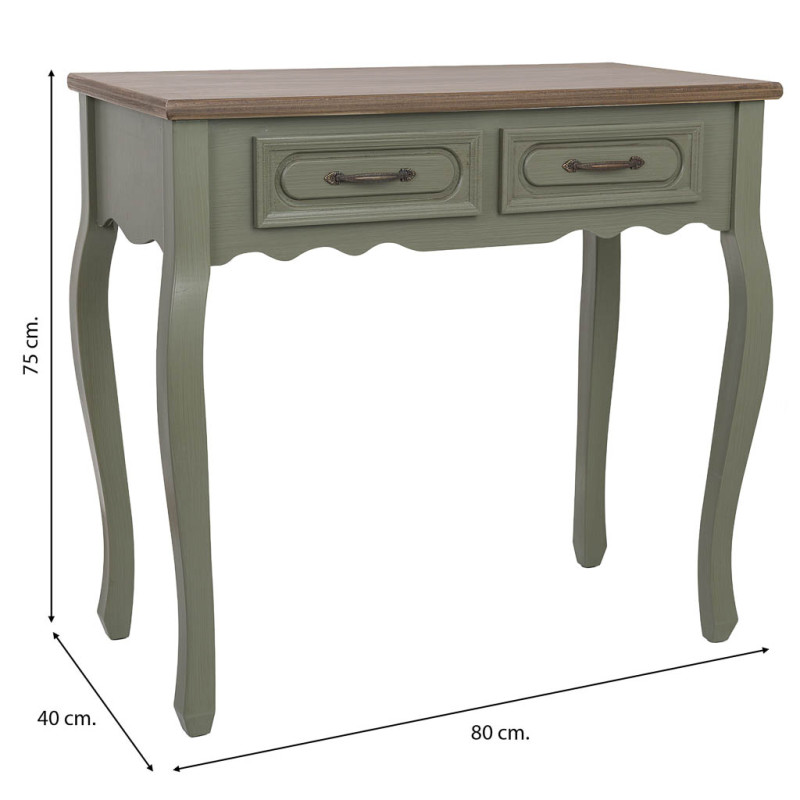 Console d'entrée vert sauge 2 tiroirs 80 cm Lesoa  - 9