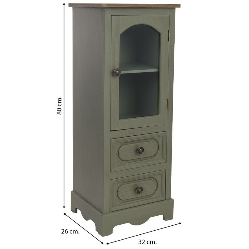 Petite vitrine vert sauge 2 tiroirs 32 cm Lesoa  - 10