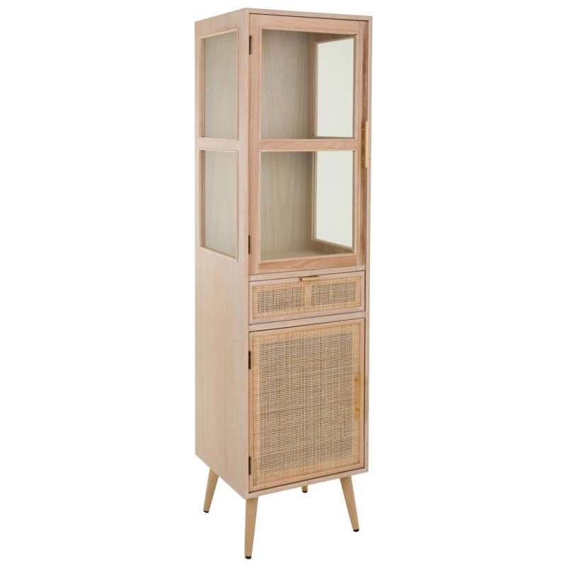 Vitrine haute en cannage bois clair 46,5x40,5x173,5 cm Zavero  - 1
