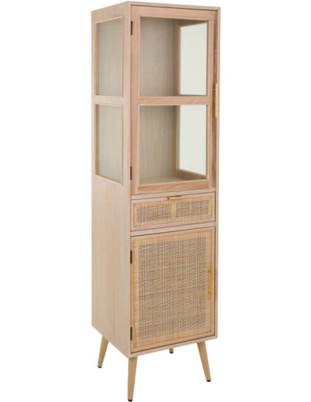 Vitrine haute en cannage bois clair 46,5x40,5x173,5 cm Zavero  - 1