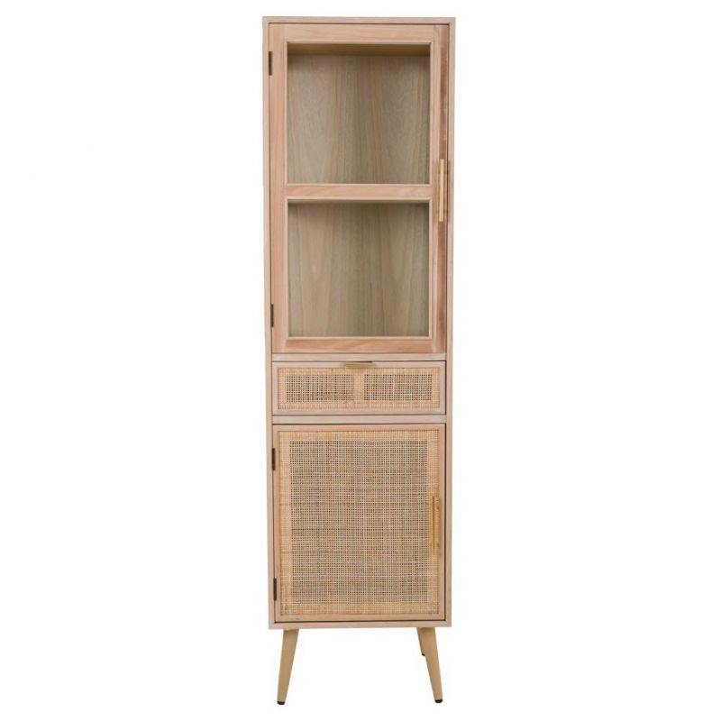 Vitrine haute en cannage bois clair 46,5x40,5x173,5 cm Zavero  - 2
