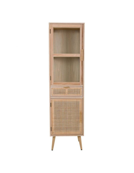 Vitrine haute en cannage bois clair 46,5x40,5x173,5 cm Zavero  - 2