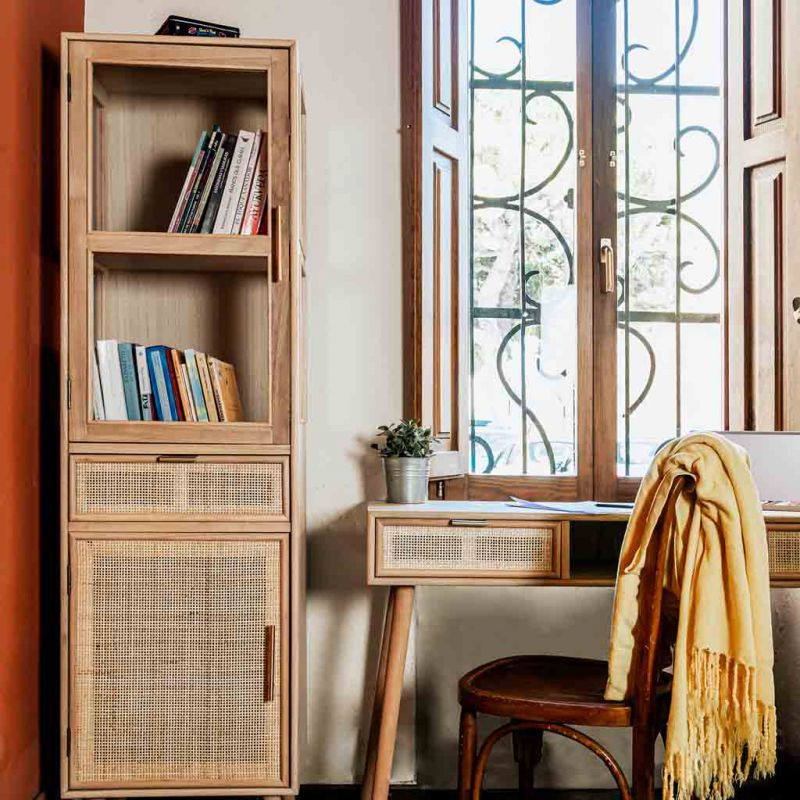 Vitrine haute en cannage bois clair 46,5x40,5x173,5 cm Zavero  - 3