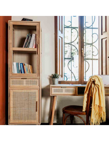 Vitrine haute en cannage bois clair 46,5x40,5x173,5 cm Zavero  - 3