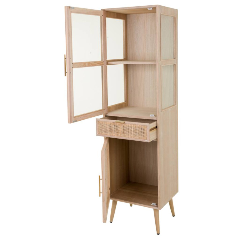 Vitrine haute en cannage bois clair 46,5x40,5x173,5 cm Zavero  - 4