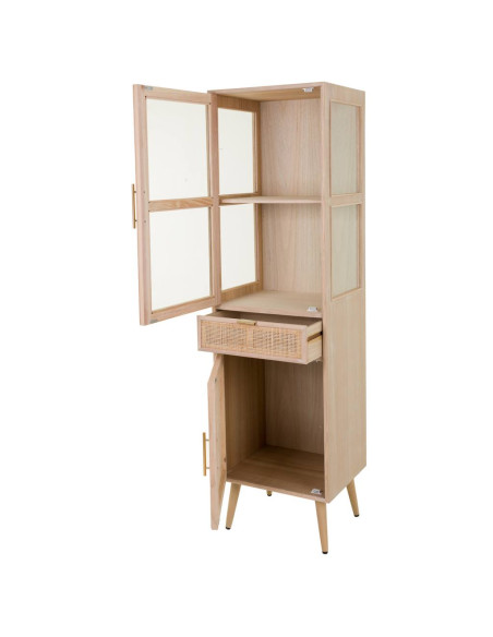 Vitrine haute en cannage bois clair 46,5x40,5x173,5 cm Zavero  - 4