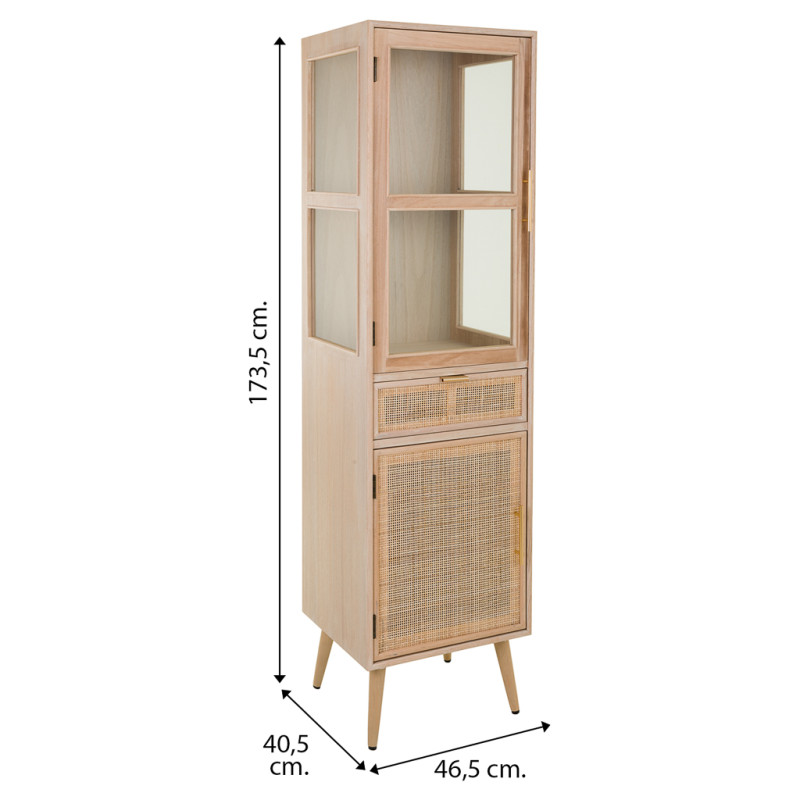 Vitrine haute en cannage bois clair 46,5x40,5x173,5 cm Zavero  - 9