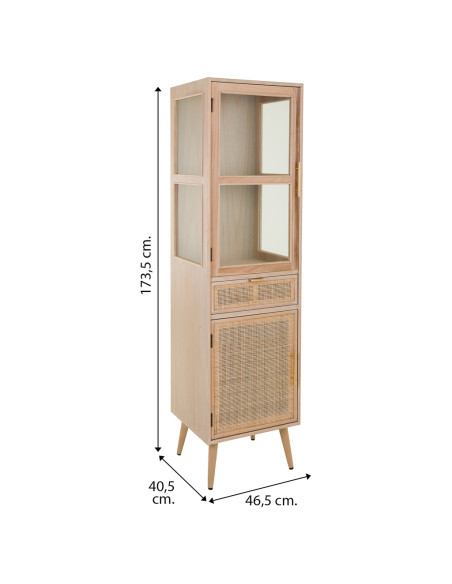 Vitrine haute en cannage bois clair 46,5x40,5x173,5 cm Zavero  - 9