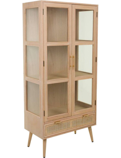 Vitrine 2 portes en cannage bois clair 72x40,5x158,5 cm Zavero  - 1