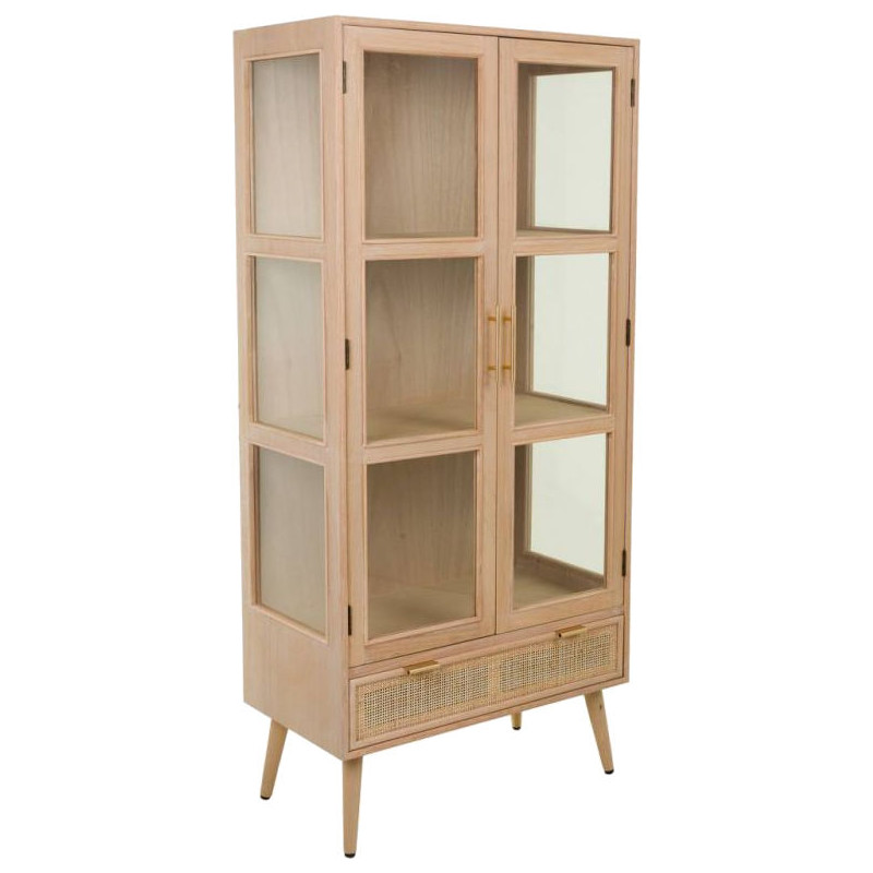 Vitrine 2 portes en cannage bois clair 72x40,5x158,5 cm Zavero  - 1