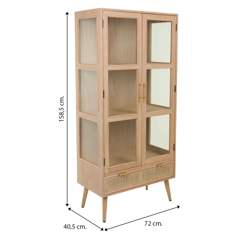 Vitrine 2 portes en cannage bois clair 72x40,5x158,5 cm Zavero  - 9