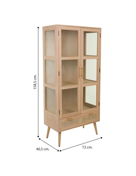 Vitrine 2 portes en cannage bois clair 72x40,5x158,5 cm Zavero  - 9