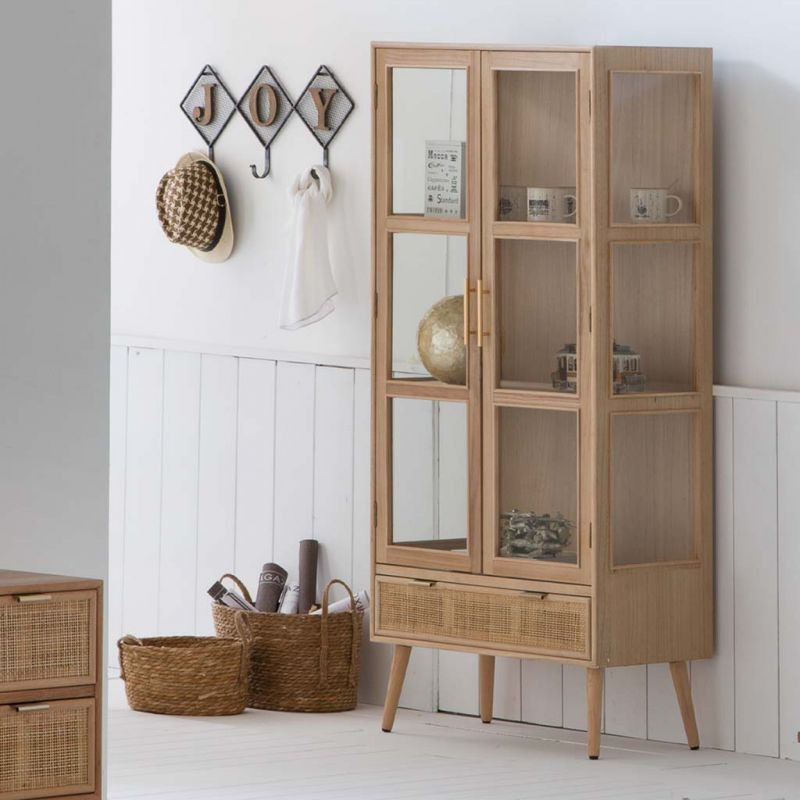 Vitrine 2 portes en cannage bois clair 72x40,5x158,5 cm Zavero  - 2