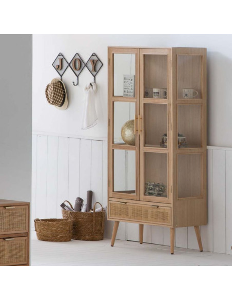 Vitrine 2 portes en cannage bois clair 72x40,5x158,5 cm Zavero  - 2