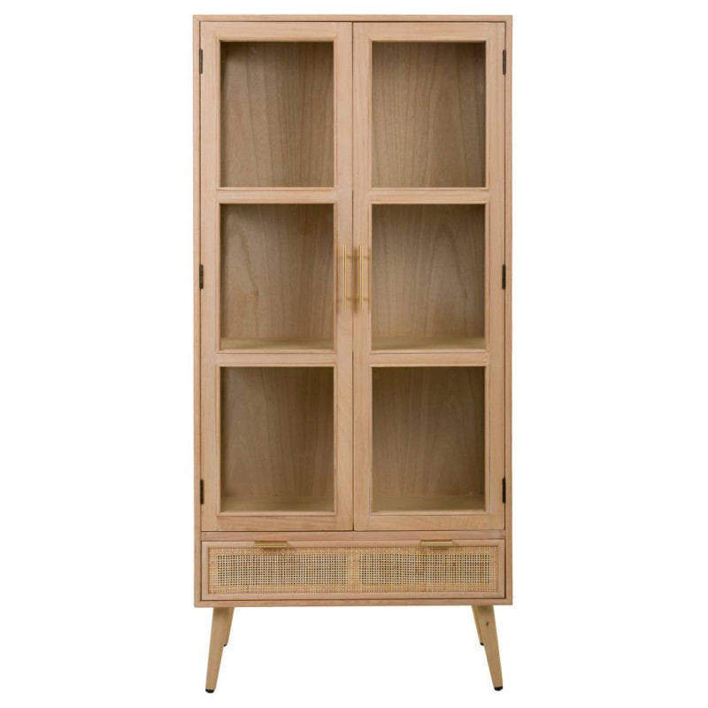 Vitrine 2 portes en cannage bois clair 72x40,5x158,5 cm Zavero  - 3