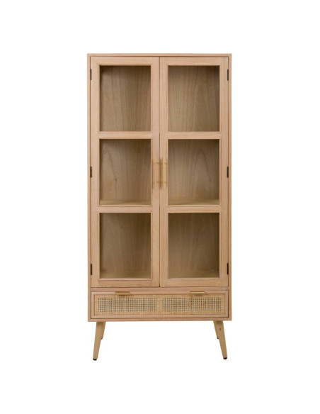 Vitrine 2 portes en cannage bois clair 72x40,5x158,5 cm Zavero  - 3