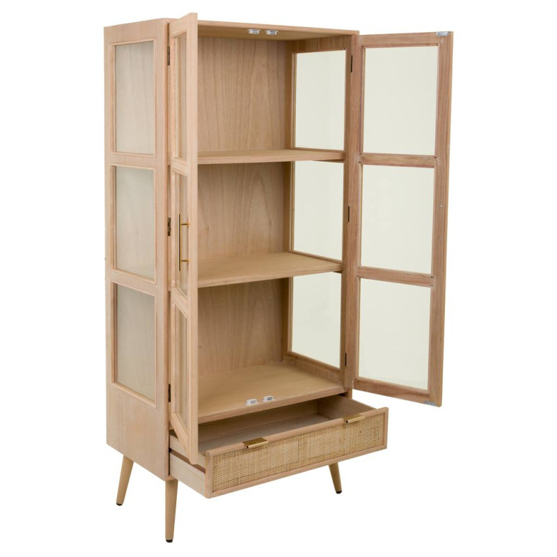 Vitrine 2 portes en cannage bois clair 72x40,5x158,5 cm Zavero  - 4
