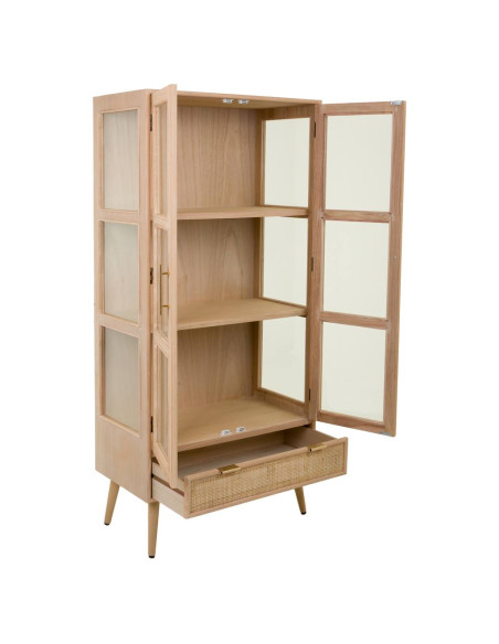 Vitrine 2 portes en cannage bois clair 72x40,5x158,5 cm Zavero  - 4