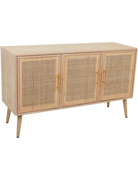 Buffet 3 portes en cannage bois clair 120 cm Zavero  - 1