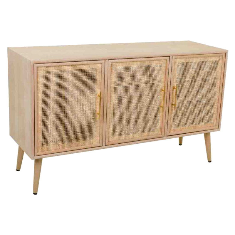 Buffet 3 portes en cannage bois clair 120 cm Zavero  - 1