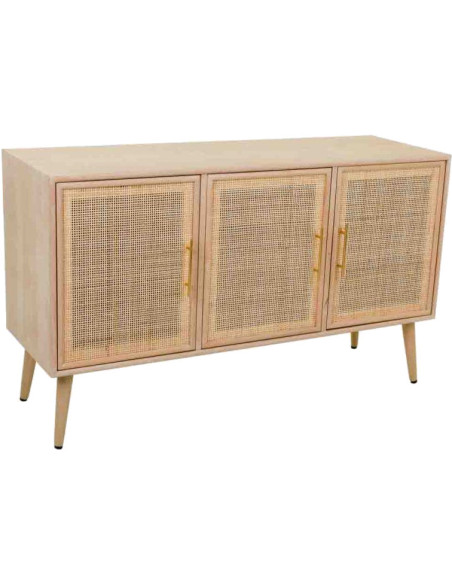 Buffet 3 portes en cannage bois clair 120 cm Zavero  - 1