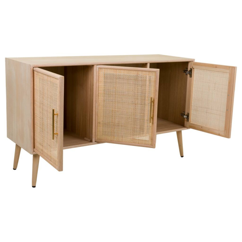 Buffet 3 portes en cannage bois clair 120 cm Zavero  - 4