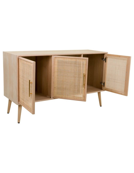 Buffet 3 portes en cannage bois clair 120 cm Zavero  - 4