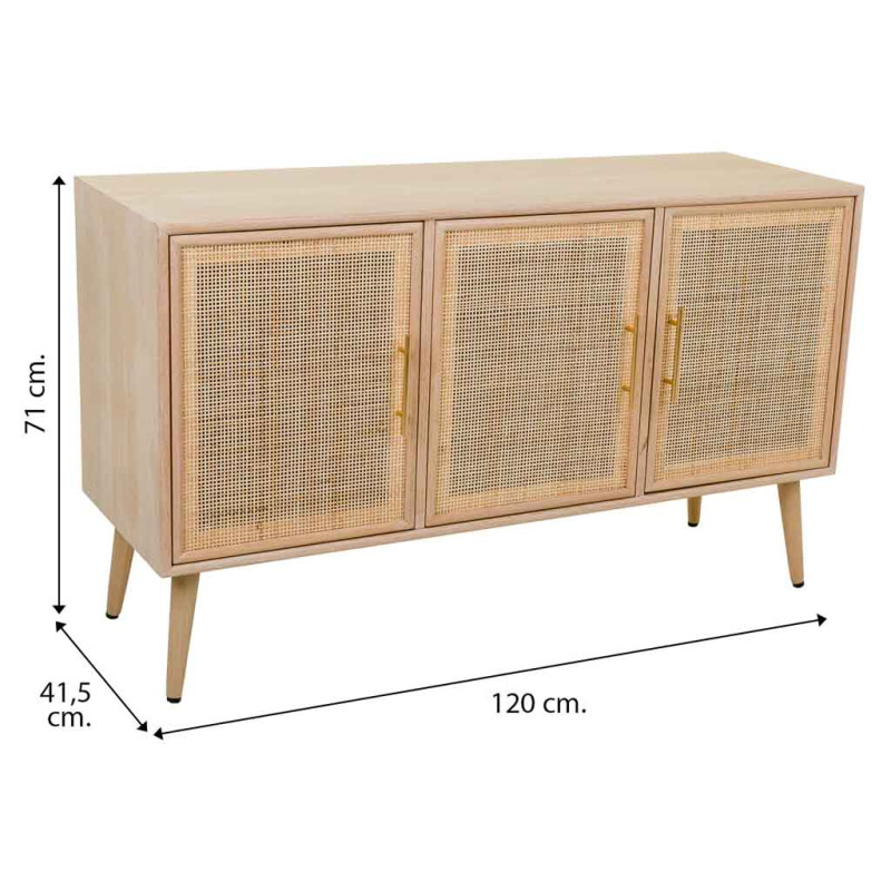 Buffet 3 portes en cannage bois clair 120 cm Zavero  - 8
