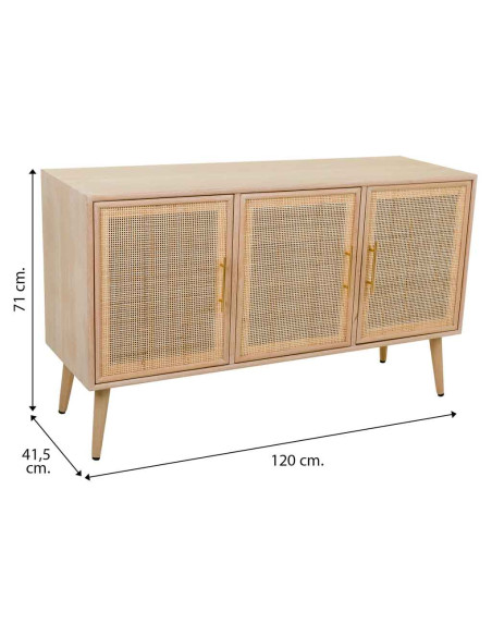 Buffet 3 portes en cannage bois clair 120 cm Zavero  - 8