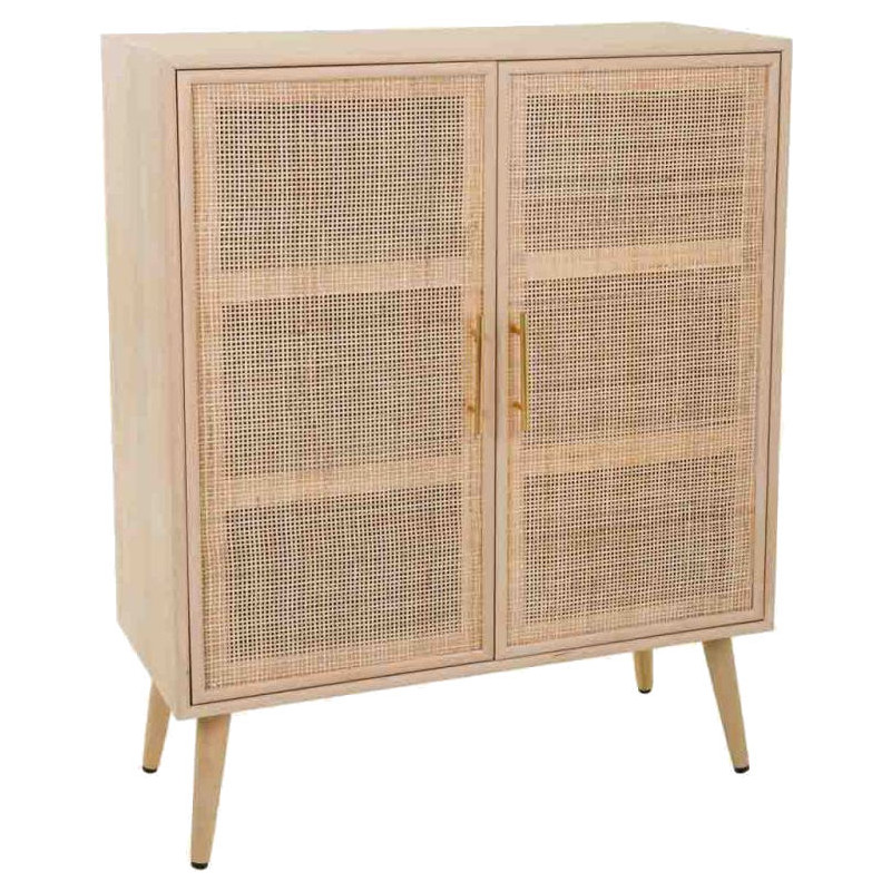 Buffet haut 2 portes en cannage bois clair 80 cm Zavero  - 1
