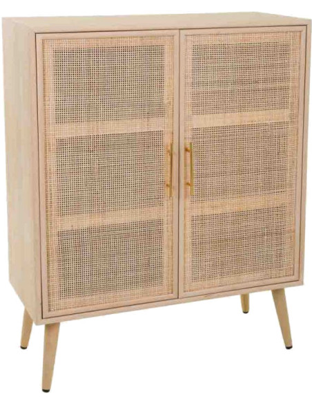 Buffet haut 2 portes en cannage bois clair 80 cm Zavero  - 1