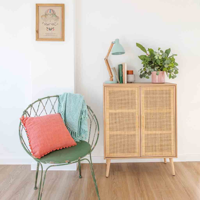 Buffet haut 2 portes en cannage bois clair 80 cm Zavero  - 2