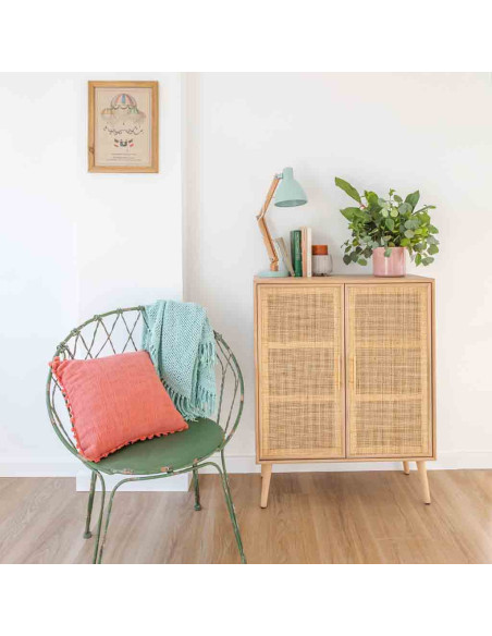 Buffet haut 2 portes en cannage bois clair 80 cm Zavero  - 2