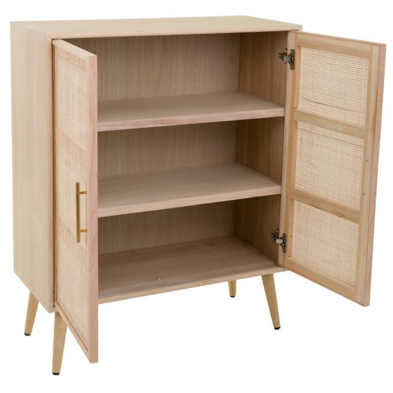 Buffet haut 2 portes en cannage bois clair 80 cm Zavero  - 4
