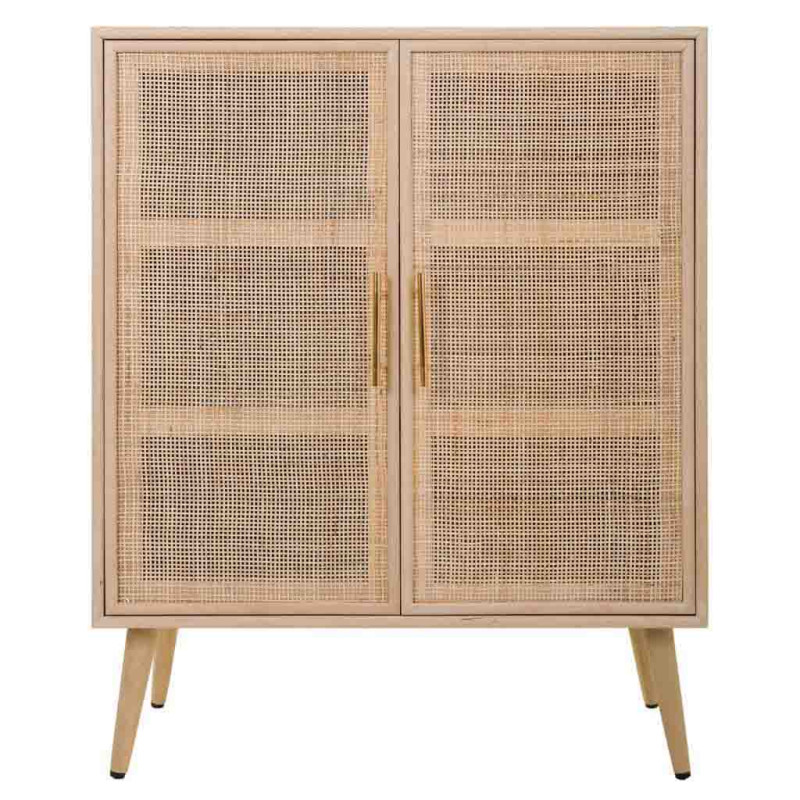 Buffet haut 2 portes en cannage bois clair 80 cm Zavero  - 3