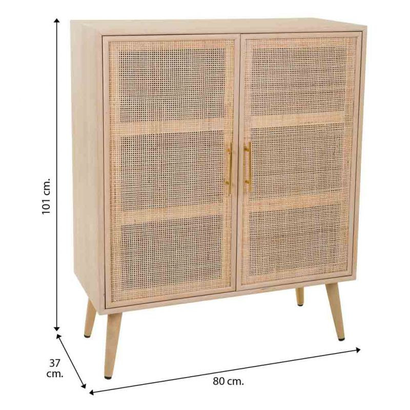 Buffet haut 2 portes en cannage bois clair 80 cm Zavero  - 9