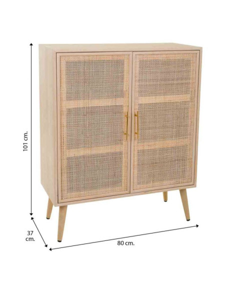 Buffet haut 2 portes en cannage bois clair 80 cm Zavero  - 9