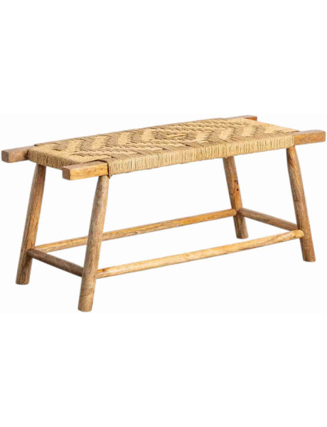 Banc en bois de manguier et assise tressée 92 cm Siroa Ixia - 1