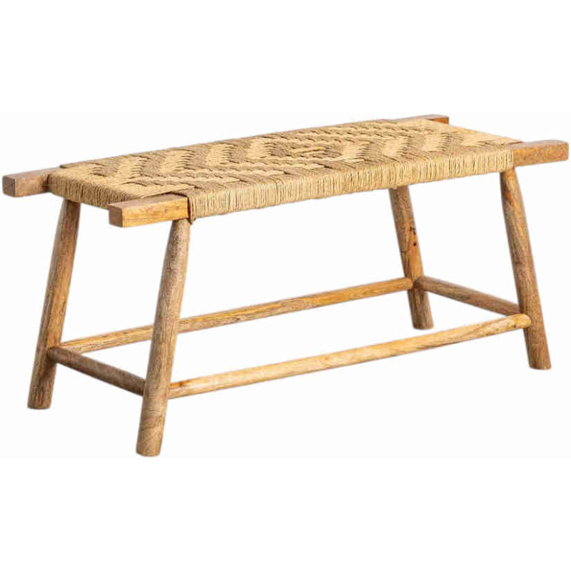 Banc en bois de manguier et assise tressée 92 cm Siroa Ixia - 1