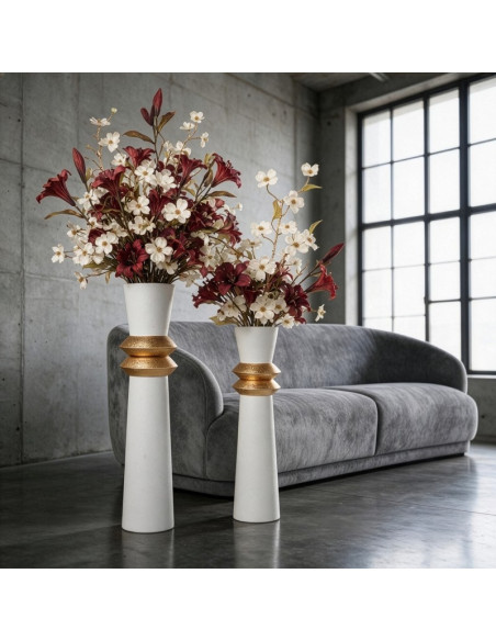 Grand vase décoratif en métal blanc et doré 79 cm Fizoa  - 2