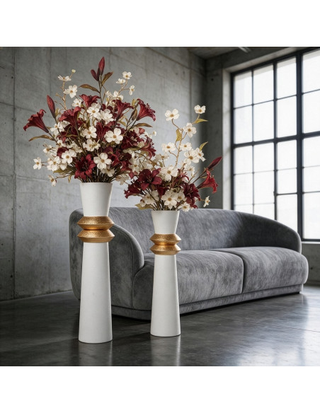 Grand vase de sol blanc et doré 94 cm Fizoa  - 2